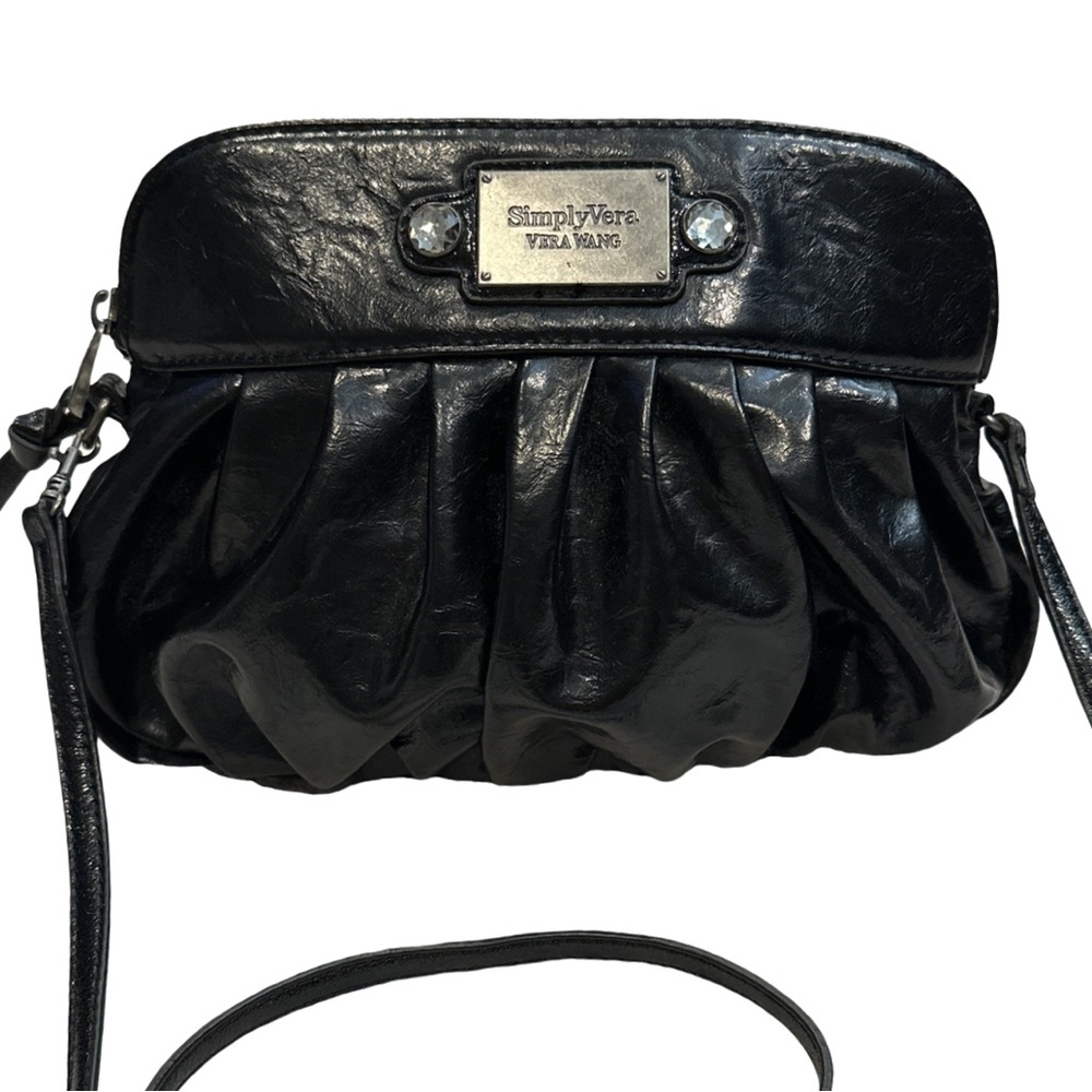 SIMPLY VERA VANG WANG cute black vegan leather mini crossbody bag w/gems, NWOT.